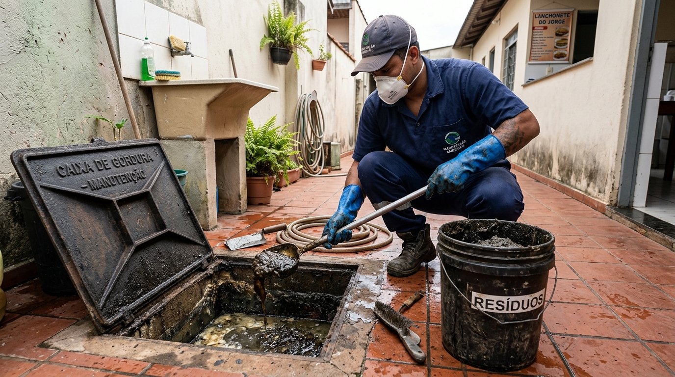 Remoção de resíduos da caixa de gordura em Campina Grande‑PB